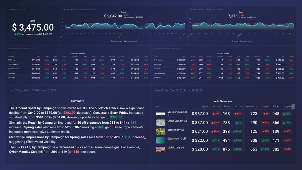 Facebook Ads Campaign Analysis Dashboard Template