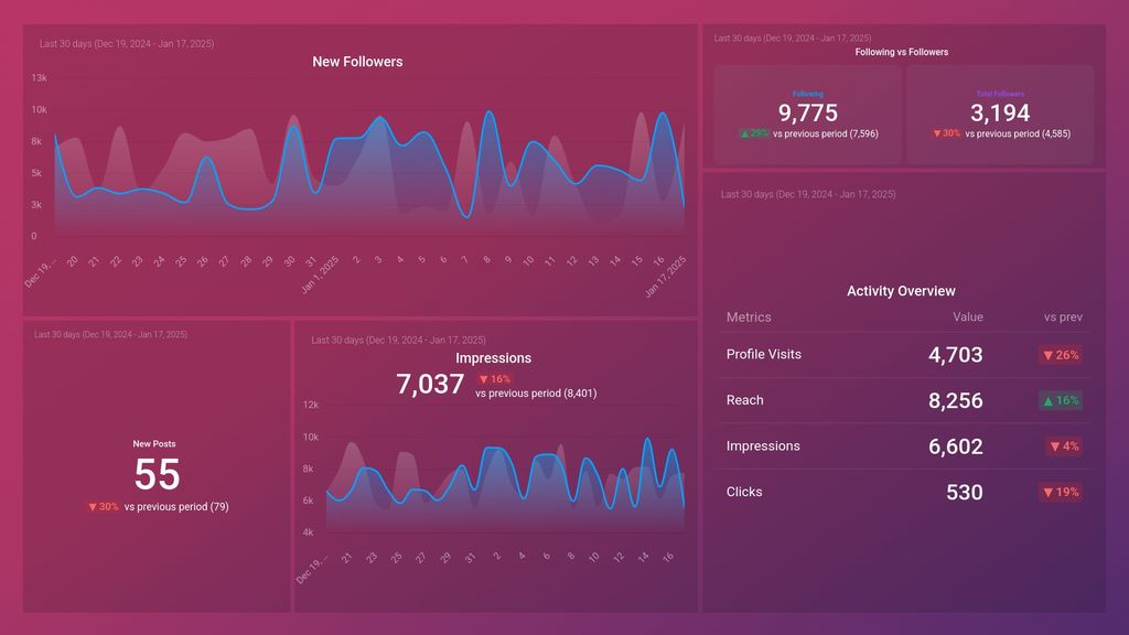 Social Media Instagram Account Overview Dashboard Template