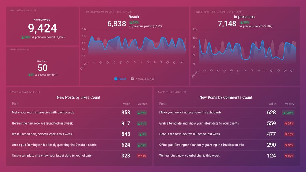 Instagram Business Post Performance Dashboard Template