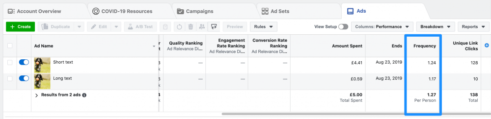 ad frequency facebook ads