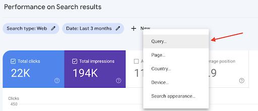 Performance report in GSC, query filter for the last 3 months