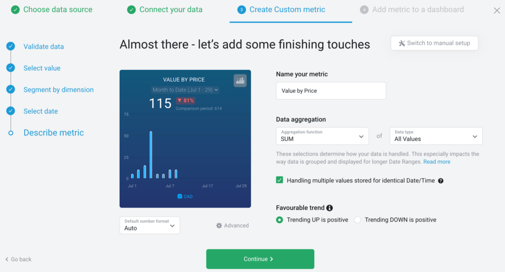 How to Create a Dashboard in Google Sheets - custom metric