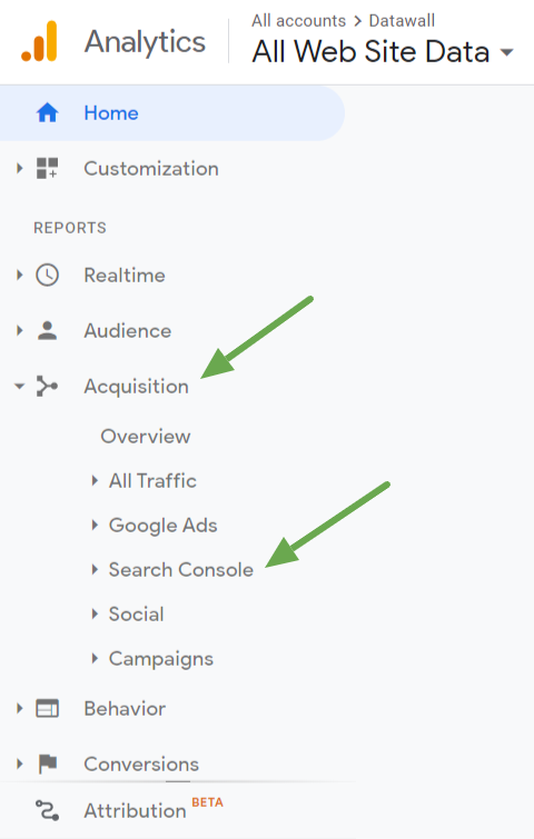 access Google Search Console via Google Analytics