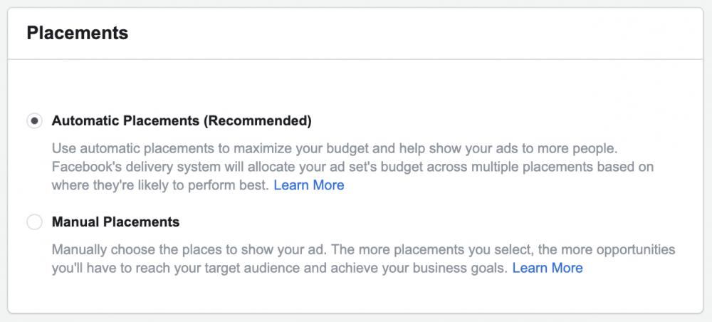 automatic placements for facebook ads