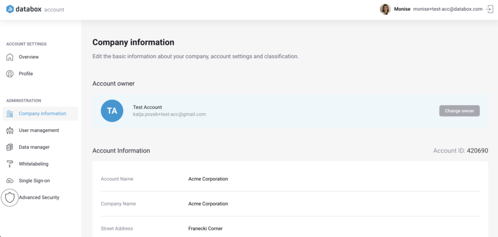 How to access Advanced Security settings from the Account Management application.