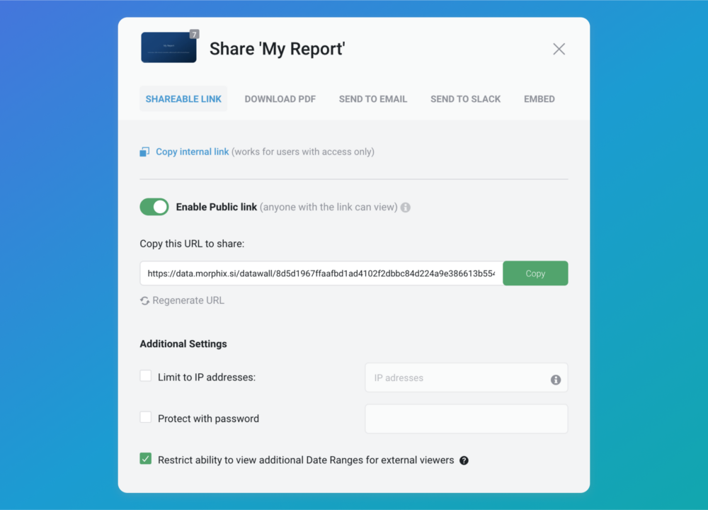 Share reports through a live link